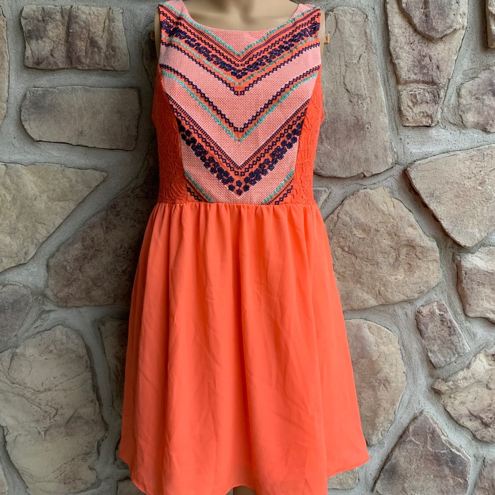 MY MICHELLE | Orange Coral Aztec Pattern Design Dress